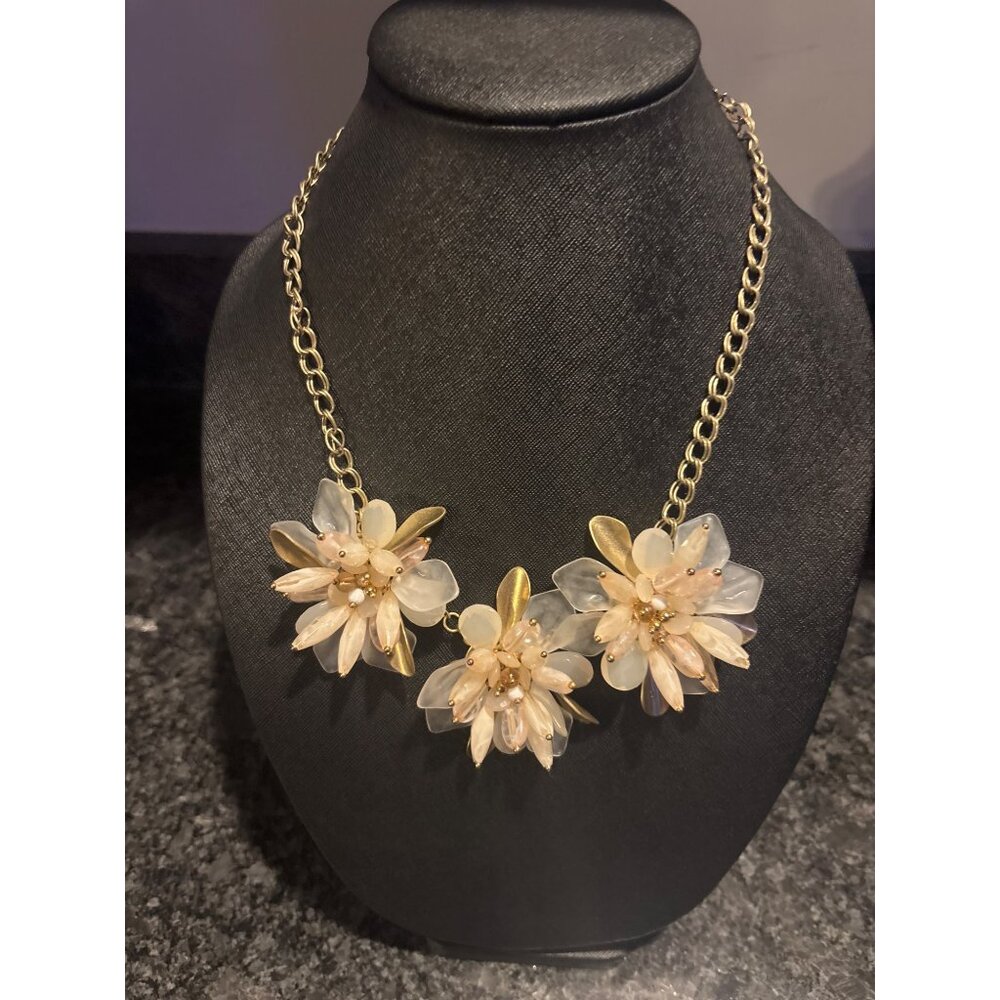 Statement Floral Necklace With Lucite Petals & Gold Chain Retro
